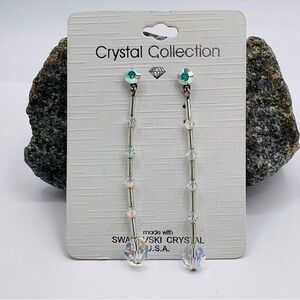 Swarovski Earrings AB Crystal Collection Drop Faceted Gem Stone Dangle Vintage